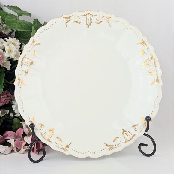 Antique Signed Limoges 8.5" White Porcelain Plate Elegant 1900s Gold Trim Dish - Picture 2 of 9
